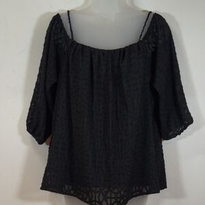 Unknown Womans Lace Overlay Black Women's Top , Size